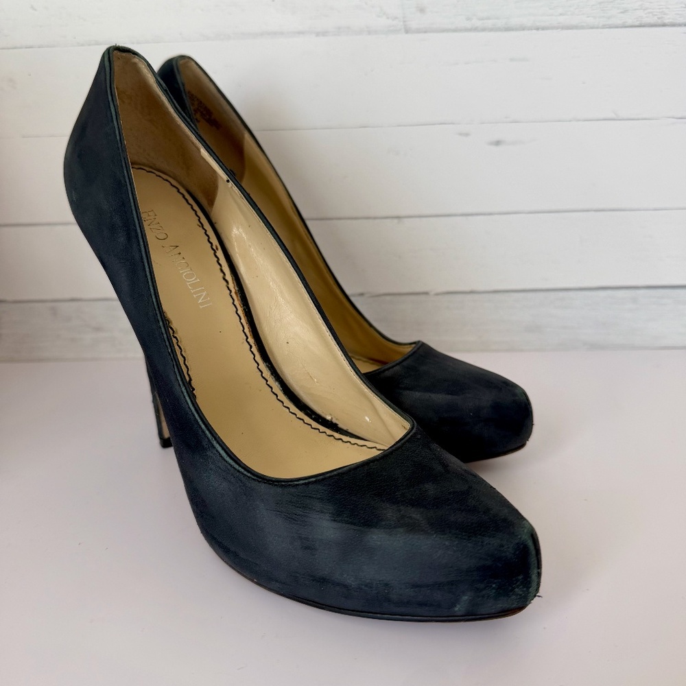 Enzo Angiolini Estera Charcoal Navy Gray Suede Leather Platform/pumps